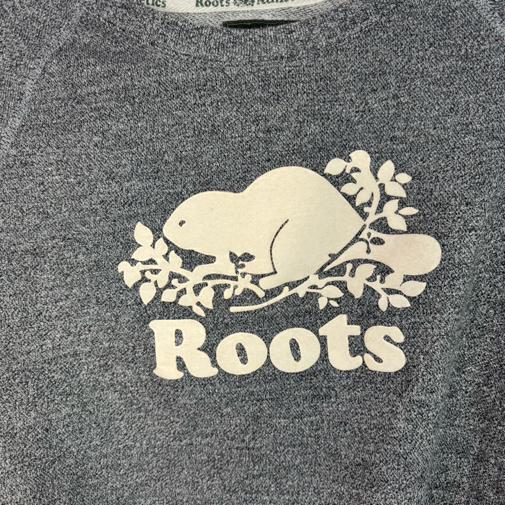 Roots athletics sweater pull over crew neck Charcoal Sweatshirt Cream Logo - Picture 4 of 9